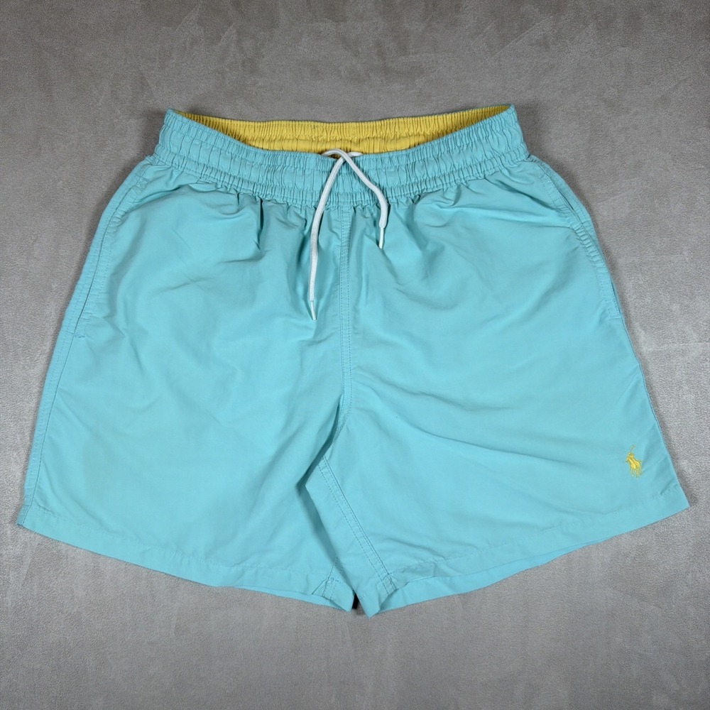 Polo Ralph Lauren Swim Trunks Men's Small Aqua Blue Yellow Pony Logo Shorts